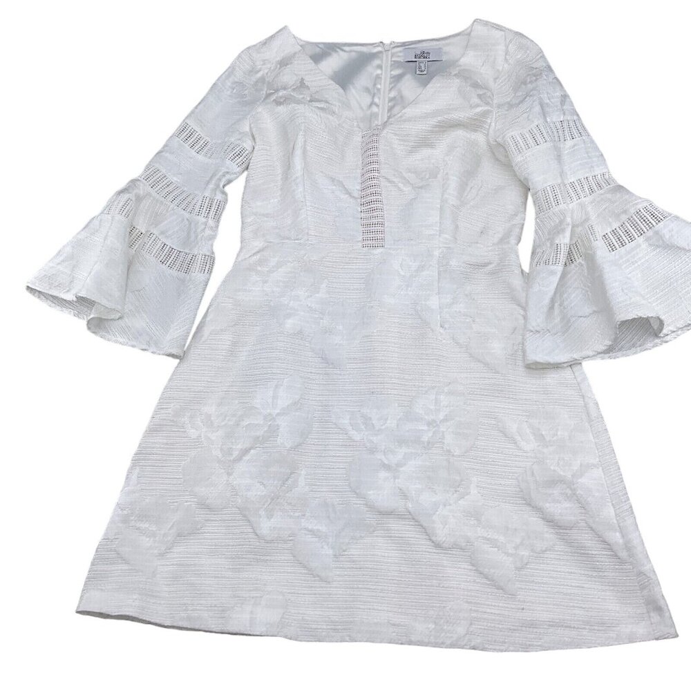 Belle‎ Badgley Mischka Dress Women 8 White Crochet Flare Jacquard Bell Sleeves
